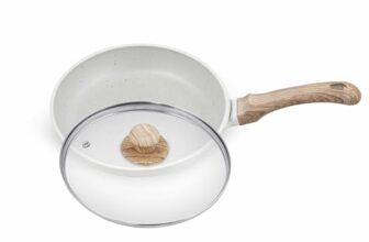 Greenchef Aluminium Die Cast Fry Pan With Glass Lid – 240Mm -Pebble, 5 Layer Healthy Granite Non-Stick Coating, Pfoa Free
