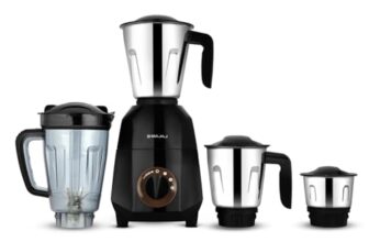 Bajaj Rex Dlx Ninja Series 4 Jar 750W Mixer Grinder | Duracut Blades | 4 Stainless Steel Mixer Jars | Dry & Wet Grinding | 2 Yrs Warranty 【Black/Brown】