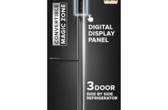 Haier Smartchoice 598L 3 Star 3-Door Side By Side Frost Free Refrigerator | Expert Inverter Technology | Digital Display Panel | Jumbo Ice Maker | Deo Fresh Technology (Hrt-683Gk, Graphite Black)