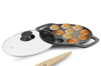 Lifelong Cast Iron Paniyaram Pan With Glass Lid |12 Pits|2.38Kg Pan |Pre-Seasoned Appam Pan,Unniyappam Chatty,Large Non-Toxic Cookware,Non-Stick & Teflon Free,Durable For Easy Cooking &Cleaning,Black