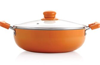 Nirlon Ceramic Non Stick Induction Aluminium Kadhai With Glass Lid, 2.25 Litres, Orange