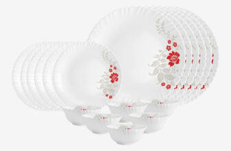 cello Pack of 18 Opalware Dazzle 18pcs Dinner Set -Scarlet Bliss Dinner Set(Red, Microwave Safe)