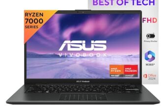 ASUS Vivobook Go 14, AMD Ryzen 3 7320U, 8GB RAM, 512GB SSD, FHD 14″, Windows 11, Office Home 2024, Mixed Black, 1.38 kg, E1404FA-NK3325WS, AMD Radeon iGPU, M365 Basic (1Year)*, Thin & Light Laptop