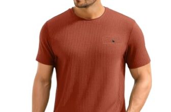 AWG ALL WEATHER GEAR Men Waffle Knit Regular Fit Solid Crew Neck T-Shirt | Tees for Man | Textured Half Sleeve Stylish T-Shirt’s | Rust, Large