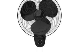 Havells Gatik Pro 400mm Wall Mount Fan | RPM: 1350 | Double string for Speed & Oscillation control | Thermal Overloaded Protected Motor | 100% Copper Wire Winding Motor | 2 Year Warranty (Black)