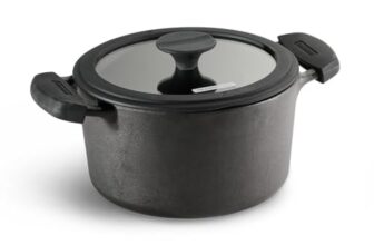 Tramontina TITANEX 24cm/4.9L Pre-Seasoned Heritage Cast Iron Casserole with Toughened Glass Lid | Gas/Induction Compatible Biryani Pot | Stock Pot with Snap-On Silicone Grips | Life-Time Warranty*