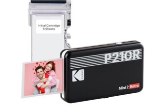 KODAK Mini 2 Retro 4PASS Portable Photo Printer (2.1×3.4 inches) + 8 Sheets, Black