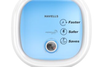 Havells Adonia Spin 10 Litre 5 Star Vertical Storage Water Heater (White Blue, 2000 Watts)