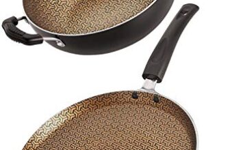 Nirlon Majesty Non Induction Base Non Stick Aluminium 2 Piece Pots and Pan Set [Flat Tawa 26cm + Kadhai 22cm – 1.8 Liter]