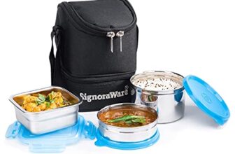 Signoraware Trio Stainless Steel Lunch Box, Set of 3, 500 ml+ 400 ml+ 200 ml, Blue