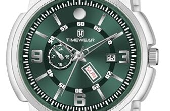 TIMEWEAR Analog Green Dial Day Date Functioning Stainless Steel Chain Watch for Men