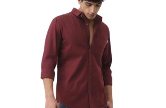 COMBRAIDED Men’s Cotton Blend Western Shirt – Solid Color Full Sleeve Spread Collar Casual for Men | Stylish Slim Fit Button-Down Shirt for Everyday (in, Alpha, M, Regular, Maroon)