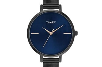 TIMEX Analog Watch for Women with Blue Round Dial & Black Stainless Steel Bracelet Band Water Resistant Women’s Wrist Watches – TWEL155SMU08