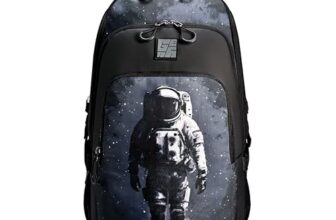 Gear Art Astronaut 3 Compartment Backpack 19″/38L Large Water Resistant School Bag/Casual 3 Compartment Backpack/Daypack/Kids Bag for Boys/Girls (Black-Grey)