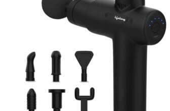 Lifelong LLGM109 Percussion Massage Gun for Pain Relief, Deep Tissue, 6 Speeds & 7 Massage Heads, Cordless, Quiet Operation for Neck, Shoulders, Back, Arms, Legs & Feet (Black)
