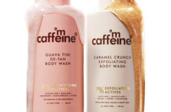mCaffeine De-Tan & Exfoliating Body Washes (Set of 2) | Guava & Caramel Crunch Body Washes (300 ml x 2) | With Niacinamide, Salicylic and Lactic Acid | Brightens & Even Tones | Reduces Body Acne | Secret Santa Gift for Women/Men | Christmas Hamper
