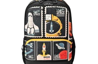 Gear Astronomical Stamp 4 Compartment Backpack 19″/38L Large Water Resistant School Bag/Casual 4 Compartment Backpack/Daypack/Kids Bag for Boys/Girls (Black-Yellow)