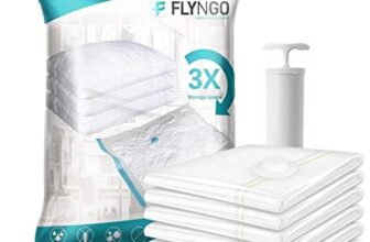 FLYNGO Polypropylene Reusable Ziplock Vacuum Storage Space Saver Bags For Clothes With Travel Hand Pump-Pack Of 5,White