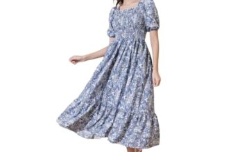Femvy Women’s Polyester Fit and Flare Knee-Length Dress (SSS-204-Otabu Blue XL