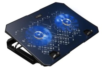 EvoFox Frost Laptop Cooling Pad with 1000 RPM 2X Silent Fans, 5 Adjustable Angles, LED Lights, Durable Metal Mesh Surface, Ergonomic Stand for Laptops up to 15.6 inches (Blue)
