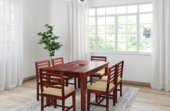 Amazon Brand – Solimo Turlock Modern 6 Seater Dining Set with 6 Cushioned Chairs (Solid Sheesham Wood, Honey Finish)