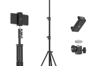 Tygot Lightweight & Portable Portable 7 Feet (84 Inch) Long Tripod Stand with Adjustable Mobile Clip Holder for All Mobiles & Cameras (Black)