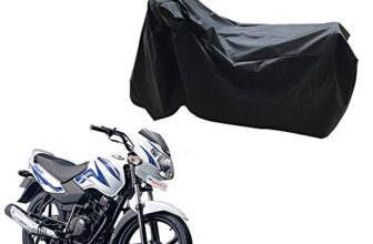 Oshotto Dust and Water Proof Double Mirror Pocket Leatherite Bike Body Cover Compatible with Tvs Star Sport (Black)