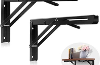 L Angle Bracket 40cm Heavy Duty Foldable Wall Mounted Shelf Bracket Set with Release Arm Mechanism – Black Metal Support Brackets for Wooden Board (8 Inch)