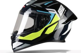 TVS Racing Titan Series Full Face Helmet for Men | Premium Bike Helmets with ABS Shell, UV Paint | Quick Release System | Aerodynamic Design | DOT & ISI Certified (Blue & Yellow, XL)