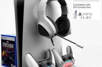 Ant Esports Dock5 RGB with Cooling Fan and Dual Controller Charger Station, PS5 Console Disc & Digital Edition, PS5 Cooling Station Accessories with RGB Light/Headset Holder/6 Game Slots/Screw (White)