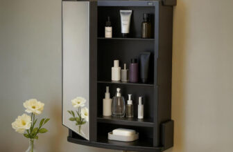 LUPPRA Plastic Premium Multipurpose Wall Mounted Storage Cabinet with Mirror,Prime Look Plastic Wall Shelf(Number of Shelves – 4, Black)