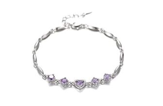 Nilu’s Collection Rose Gold And Silver Plated Heart Shape Bracelet For Women (white,Purple) (Purple)