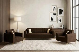 CASACOMFORT Habibi Rich Velvet Suede 3+1+1 Seater Sofa Set | Spacious Soft Touch Comfort Seating | 5 Person Seating | Modern Living Room Sofa Set (Dark Brown)