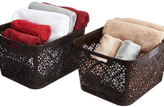 Amazon Brand – Solimo Bamboo Royal Multipurpose Storage Basket – Large (Set Of 2,Brown) Rectangular