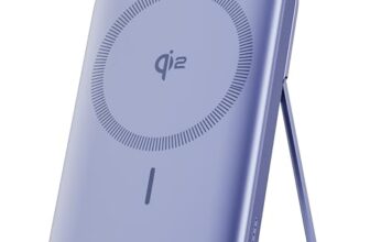 Ambrane Qi2 Magsafe Wireless 10000mAh Powerbank, Faster 15W Wireless Charging, Better Magnetic Strength, Low Heat with Qi2 Certified Technology, Metal Stand, for iPhone 12 or Later (MagSurge, Purple)