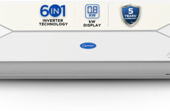 CARRIER 2026 Model 1 Ton 3 Star Split AI Inverter Convertible 6-in-1 with Smart Energy Display, Insta Cool, Auto Defrost Clean and PM 2.5 Filter AC(CAI12EE3R36F0, White)