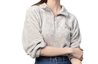 SASSAFRAS Grey Zip Front Faux Fur Crop Sweatshirt