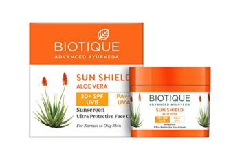 Biotique Sun Shield Aloe vera 30+ SPF UVB Sunscreen Ultra Protectective Face Cream, 50g.