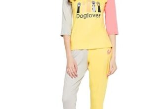 Clovia Women’s Cotton Quirky Quote Print Top & Jogger Set (LS0581P02_Yellow_L)