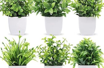 Dekorly® 6 Packs Fake Plants Small, Mini Artificial Plants Indoor for Home Farmhouse Bathroom Shelf Décor (Height : 17CM, White)