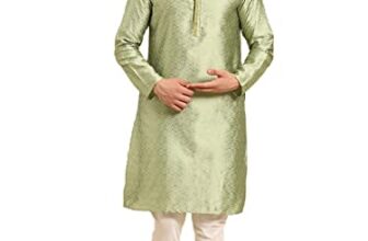 Amodh by Kisah Men’s Art Silk Regular Fit Solid Kurta | Festive Ethnic Kurta (Olive, 42)