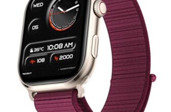 Fire-Boltt Ninja X Ring AMOLED Smart Watch 1.96″ Super AMOLED Display Bluetooth Calling, Voice Assistant, SpO2 & Heart Rate, 120+ Sports Modes, IP67 Waterproof Smartwatch for Men & Women – Wine