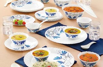 Larah By Borosil Twilight Silk Series Opalware Dinner Set with Glasses, 40 Pieces for Family of 6, Microwave & Dishwasher Safe, Bone-Ash Free, Crockery Set for Dining & Gifting, Plates & Bowls, White