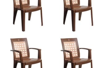 Cello Impact Set of 4 Chairs (Sandalwood Brown) | Strong and Durable | Easy to Clean | Chair for Living Room, Bed Room, Kitchen, Office Room, Outdoor | 3 Years Warranty