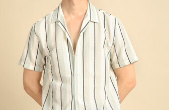 Voroxy Men Self Design Casual Beige Shirt