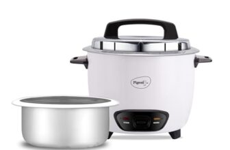 Pigeon by Stovekraft Joy Rice Cooker with Single pot, 1 litres. (White) | Toughened Glass Lid | 400 Watts | Aluminium Cooking Pot | Measuring Cup| Spatula | Energy Efficient Cooking
