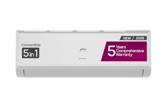 Godrej 1.5 Ton 3 Star, 5 Years Comprehensive Warranty, AI Powered, 5-In-1 Convertible Cooling, Inverter Split AC (Copper, Model, Heavy duty cooling at 52 °C, AC1.5T EI 18P3T WZT 3S, White)