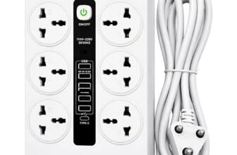 MD Proelectra Premium Strong Extension Board with 6 Universal Sockets, 5 USB Ports, 1 Type-C, 2500W Power Strip with LED Display and Master Switch, Multi Plug Board for Home & Office