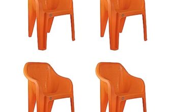 Cello Dynamo Chair Set Pack of 4 – Orange (Plastic) | Strong and Durable | Easy to Clean | Chair for Living Room, Bed Room, Kitchen, Office Room, Outdoor | 3 Years Warranty
