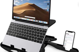 STRIFF Adjustable Laptop Tabletop Stand Patented Riser Ventilated Portable Foldable Compatible with MacBook Notebook Tablet Tray Desk Table Book with Free Phone Stand (Black)